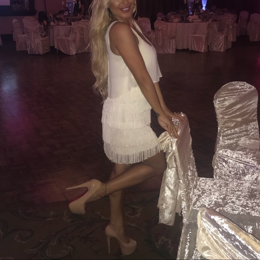 white fringe dress